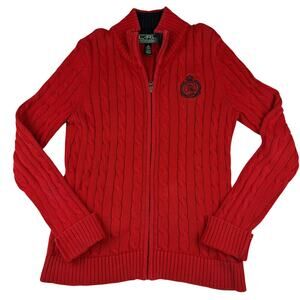 Lauren Ralph Lauren Active Red Cable Knit Half Zip Sweater M